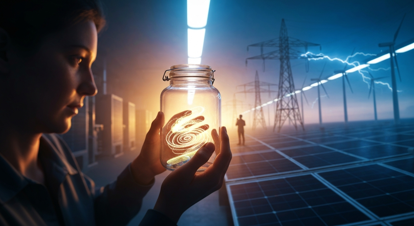 Cinematic hyperrealistic digital art: A contemplative person, slightly out of focus, gazes into a glass jar filled with swirl